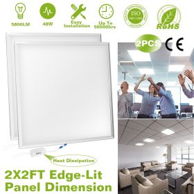 48W 2×2FT LED Panel Light 5800LM 7000K Ceiling Lighting 150W Equivalent LED Troffer Recessed Edge-Lit (Type: New_2Pcs)