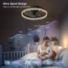 Smart Silent Elegant Black Ceiling Fan with Light – 16-inch Flush Mount LED Chandelier with 5 Invisible Blades, Remote Control & Timer