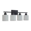 Black Bathroom Light Fixtures, 4-Light Modern Vanity Light Over Mirror, Wall Sconces with Milky White Frosted Glass Shades